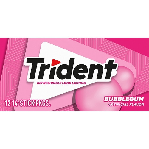 Trident Sugar Free Bubble Gum, 14 Count, 12 Per Box, 12 Per Case